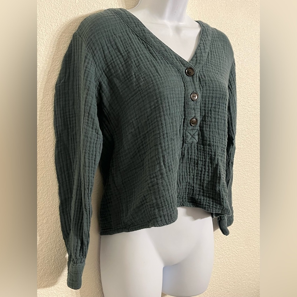 Madewell Dark Green Button-Up Blouse - Picture 6 of 10